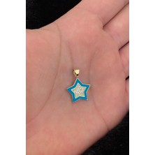Fiyonk Kuyumculuk 14 Ayar Altın Firuze Şerit Detaylı Taşlı Yıldız Kolye Ucu