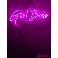 Dekoraven Girl Boss Neon Tabela Neon Yazı  LED Dekoratif Duvar Aydınlatması Neon Duvar Dekorasyonu 60X25CM