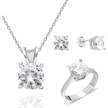 Takılingo 925 Ayar Gümüş Tektaş Kadın Takı Set