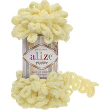 Alize Puffy Parmakla Örülen El Örgü Ipi Renk Kodu:13-Açık Sarı