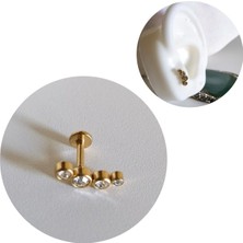 Bylin Cerrahi Çelik Gold Dört Taş Labret Piercing- Bar Uzunluğu 6 Mm- 1 Adet