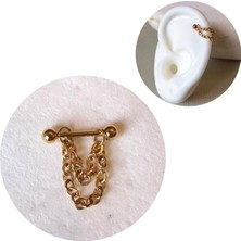Bylin Cerrahi Çelik Çift Zincir Detaylı Gold Helix Piercing/ Bar Uzunluğu 8 mm