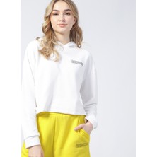 Aeropostale K-Gaia-Y Kapüşonlu Crop Baskılı Ekru Kadın Sweatshirt