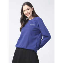 Aeropostale K-Artemis-Y Bisiklet Yaka Standart Kalıp Baskılı İndigo Kadın Sweatshirt