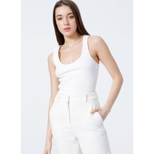 Fabrika U Yaka Fitilli Beyaz Kadın Atlet K-LORKA