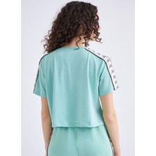 Kappa 222 Banda Apua Kadın Su Yeşili-Bej-Gri Oversize Fit Tişört
