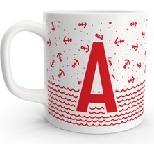 Rock'n Fox A Harfi Denizci Kırmızı Çapa Tasarım Harfli Kupa Bardak