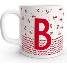 Rock'n Fox B Harfi Denizci Kırmızı Çapa Tasarım Harfli Kupa Bardak