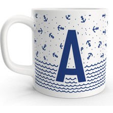 Rock'n Fox A Harfi Denizci Mavi Çapa Sailor Tasarım Renkli Harfli Kupa Bardak