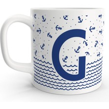 Rock'n Fox G Harfi Denizci Mavi Çapa Sailor Tasarım Renkli Harfli Kupa Bardak