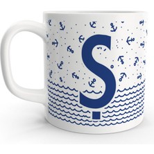 Rock'n Fox Ş Harfi Denizci Mavi Çapa Sailor Tasarım Renkli Harfli Kupa Bardak