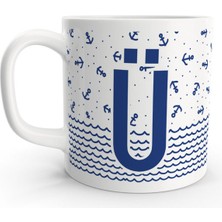 Rock'n Fox Ü Harfi Denizci Mavi Çapa Sailor Tasarım Renkli Harfli Kupa Bardak