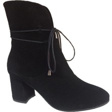 Elegan Küçük & Büyük Numara Siyah Süet Kalın Topuk Şık Bot