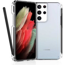 Samsung Galaxy S21 Ultra  Şeffaf Kılıf Ince Kalem Bölmeli Tasarım Darbe ve Yıpranmaya Dayanıklı Kapak