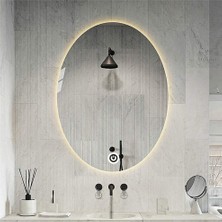Global Led Mirror 80X100 cm Dokunmatik Tuşlu Elips Ledli Ayna Banyo Aynası Dekoratif Ayna Boy Ayna Salon Duvar Ayna