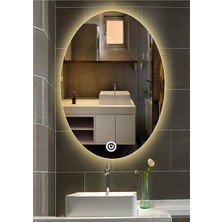 Global Led Mirror 65X85 cm Dokunmatik Tuşlu Elips Ledli Ayna Banyo Aynası Dekoratif Ayna Boy Ayna Salon Duvar Ayna