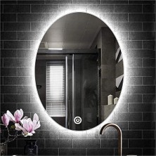 Global Led Mirror 55X75 cm Dokunmatik Tuşlu Elips Ledli Ayna Banyo Aynası Dekoratif Ayna Boy Ayna Salon Duvar Ayna