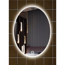 Global Led Mirror 55X75 cm Dokunmatik Tuşlu Elips Ledli Ayna Banyo Aynası Dekoratif Ayna Boy Ayna Salon Duvar Ayna