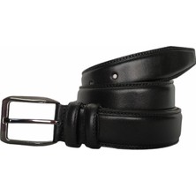Kar-Pa %100 Hakiki Deri Siyah Dikişli Klasik Pantolon Kemeri, 3.5 cm