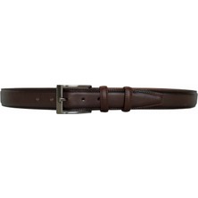 Kar-Pa %100 Hakiki Deri Kahverengi Dikişli Klasik Pantolon Kemeri, 3.5 cm