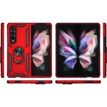 AktarMobile Samsung Galaxy Z Fold 3 Kılıf Metal Yüzüklü Silikon Kapak Tam Uyumlu Standlı Ultra Üstün Koruma