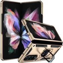 AktarMobile Samsung Galaxy Z Fold 3 Kılıf Metal Yüzüklü Silikon Kapak Tam Uyumlu Standlı Ultra Üstün Koruma