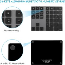 Shuai Yan Bluetooth Sayısal Tuş Takımı, Alüminyum Şarj Edilebilir 34 Tuşlu Kablosuz Sayı Takımı Harici Numpad Klavye Veri Girişi (Yurt Dışından)