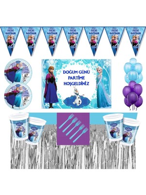 Parti Furyası Frozen Elsa   8 Kişilik 70 x 100  cm Afişli  Masa Etekli Doğum Günü Parti Seti