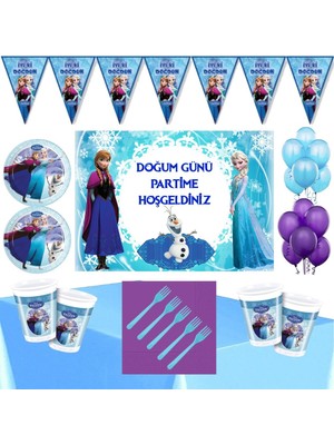 Parti Furyası Frozen Elsa   8 Kişilik   50 x 70 cm Afişli Doğum Günü Parti Seti