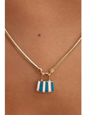 Fiyonk Kuyumculuk 14 Ayar Altın Turkuaz Mini Çanta Detaylı Balıksırtı Kolye