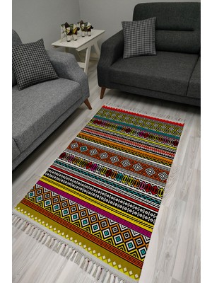 Kilim Home Cotton Serisi Dekoratif Dokuma Taban Saçaklı Kilim