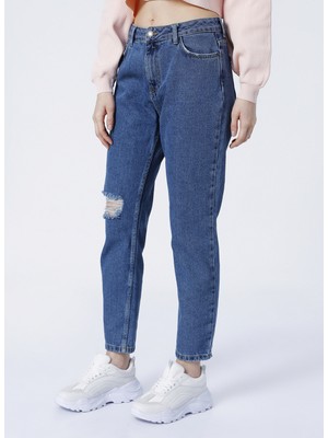 Aeropostale K-Ss20W14 Yüksek Bel Comfort Fit Açık İndigo Kadın Denim Pantolon