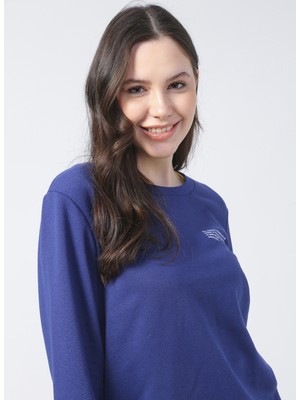 Aeropostale K-Artemis-Y Bisiklet Yaka Standart Kalıp Baskılı İndigo Kadın Sweatshirt