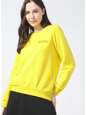 Aeropostale K-Artemis-Y Bisiklet Yaka Standart Kalıp Baskılı Sarı Kadın Sweatshirt