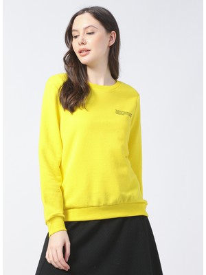 Aeropostale K-Artemis-Y Bisiklet Yaka Standart Kalıp Baskılı Sarı Kadın Sweatshirt