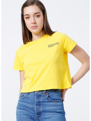 Aeropostale K-Belenus-Y Bisiklet Yaka Kısa Kollu Crop Baskılı Sarı Kadın T-Shirt