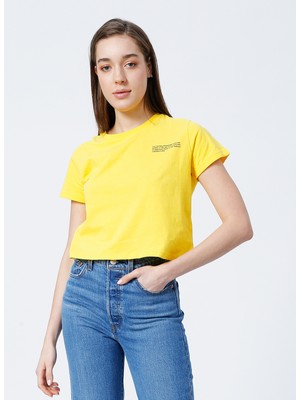 Aeropostale K-Belenus-Y Bisiklet Yaka Kısa Kollu Crop Baskılı Sarı Kadın T-Shirt