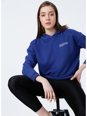 Aeropostale K-Gaia-Y Kapüşonlu Uzun Kollu Crop Baskılı İndigo Kadın Sweatshirt