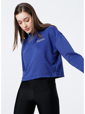 Aeropostale K-Gaia-Y Kapüşonlu Uzun Kollu Crop Baskılı İndigo Kadın Sweatshirt