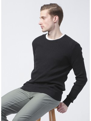 Fabrika Benjamin-F Bisiklet Yaka BasicJakarlı Siyah Erkek Kazak