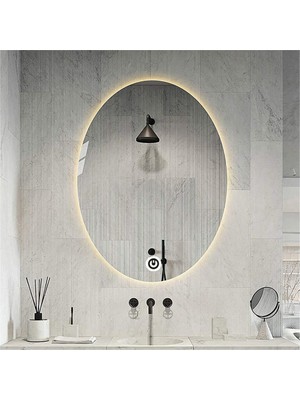 Global Led Mirror 80X100 cm Dokunmatik Tuşlu Elips Ledli Ayna Banyo Aynası Dekoratif Ayna Boy Ayna Salon Duvar Ayna