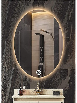 Global Led Mirror 40X60 cm Dokunmatik Tuşlu Elips Ledli Ayna Banyo Aynası Dekoratif Ayna Boy Ayna Salon Duvar Ayna