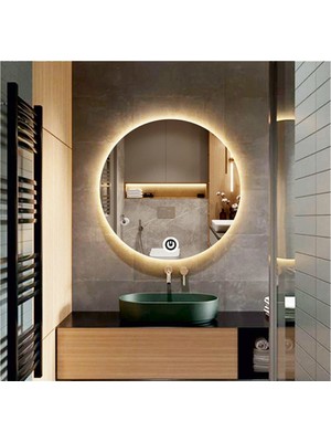 Global Led Mirror 45 cm Dokunmatik Tuşlu Yuvarlak Ledli Ayna Banyo Aynası Dekoratif Ayna Boy Ayna Salon Duvar Ayna