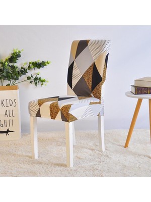 Elgeyar Desenli Kadife Sandalye Kılıfı,likrali,lastikli,standart , Geometrik Desen(1 Adet)