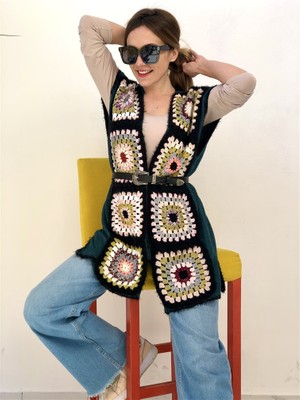 Gözde Tasarım Butik El Yapımı Motifli Tığişi Örgü Yelek