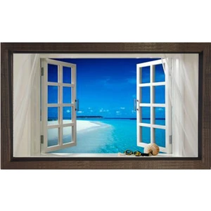 Deniz Çerçeve Denize Açılan Pencere Tablosu-Kahverengi Ahşap Çerçeve - 50 x 70