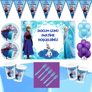Parti Furyası Frozen Elsa  24  Kişilik  Doğum Günü Parti Seti  Afişli Parti Seti