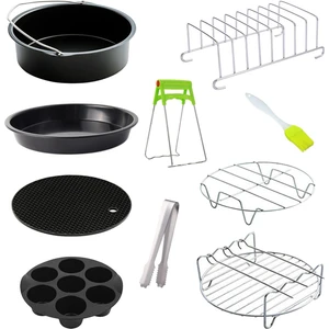 10 Parça Yui / Xiaomi / Philips / Kumtel Uyumlu Air Fryer Pişirme Aksesuarları Takımı - Siyah (Yurt Dışından)
