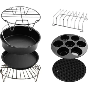 7 Parça Yui / Xiaomi / Philips / Kumtel Uyumlu Air Fryer Pişirme Aksesuarları Takımı - Siyah / Gümüş (Yurt Dışından)
