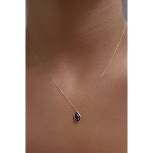 Fiyonk Kuyumculuk 14 Ayar Altın Ametist Taşlı Damla Kolye